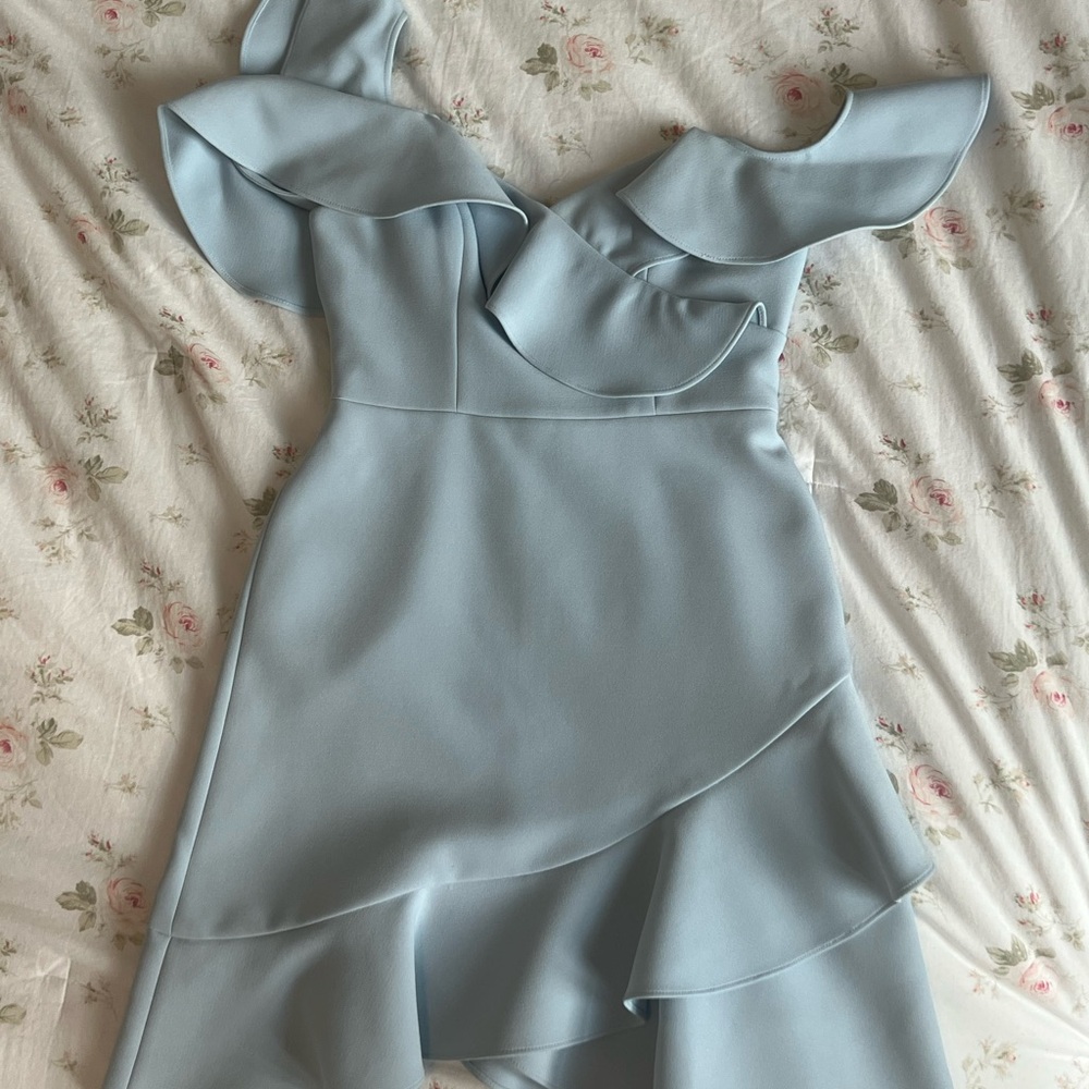 BCBGMaxAzria One Shoulder Light Blue Dress